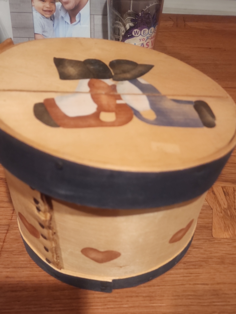 Vintage Hand-Painted Blue & Natural Decorative Cheese Box